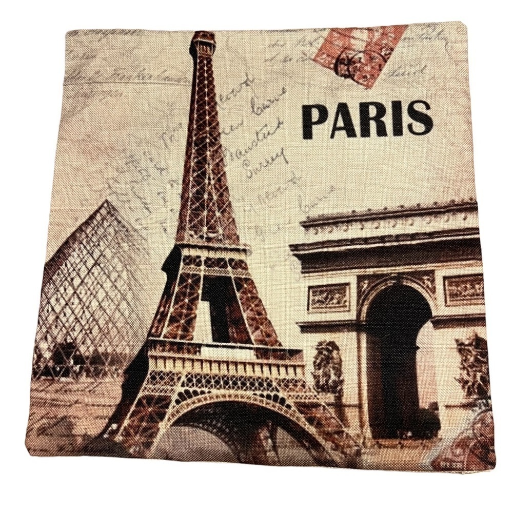 Accent Pillow Cover 17”x17” with Paris and Eiffel Tower Theme​​​​​​